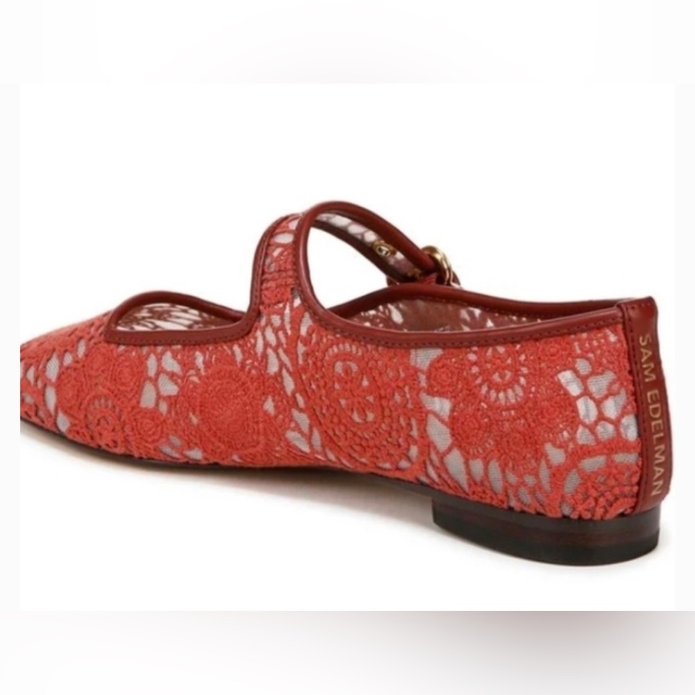 Sam Edelman Michaela Deep Scarlet Mesh lace Fabric Mary Jane Flats size 10 new - Picture 7 of 11
